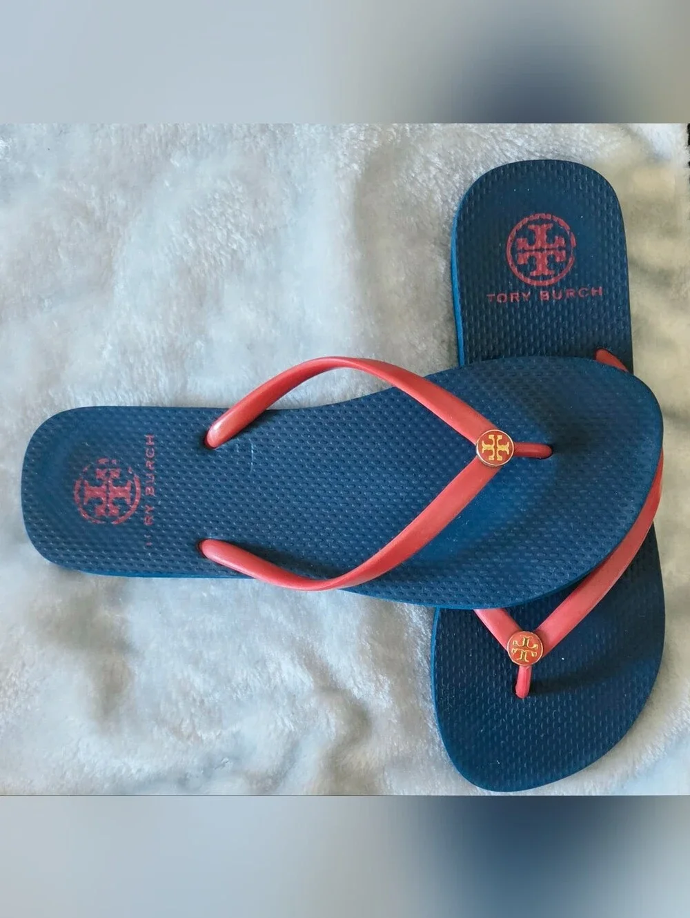 Tory Burch Navy and Red Flip Flops